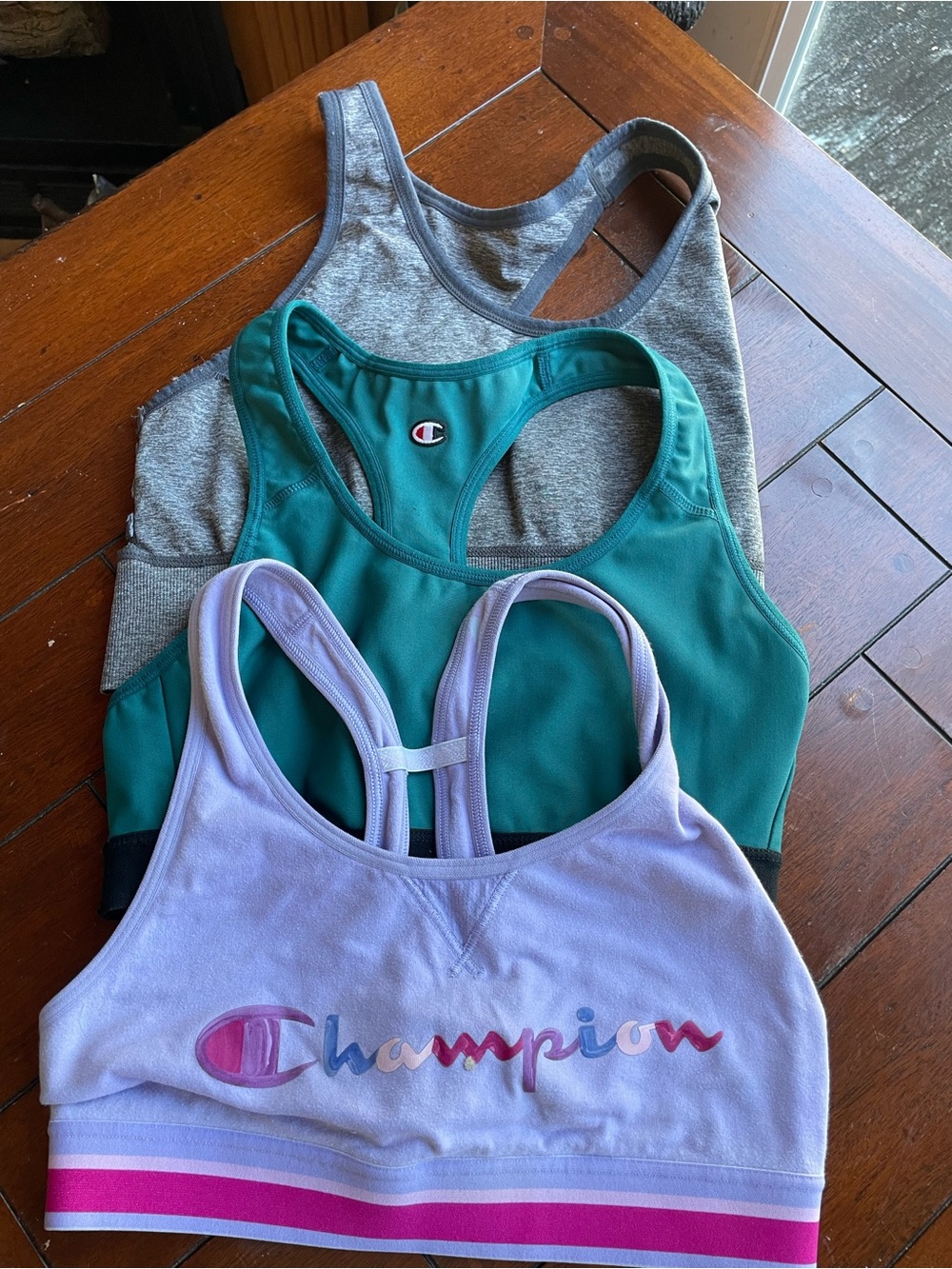 Champion Lavender & Teal Logo Sports Bra Bundle with Gray Bra